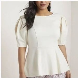 NWT Eloquii Puff Sleeve Peplum Top Cream Size 16